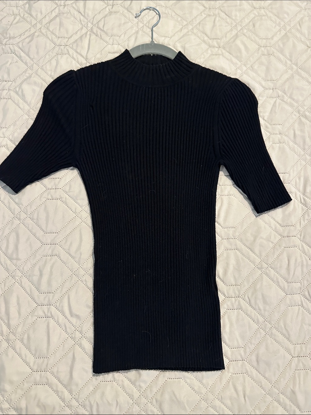 Banana Republic Black Ribbed Short-Sleeve Mock Neck Top
